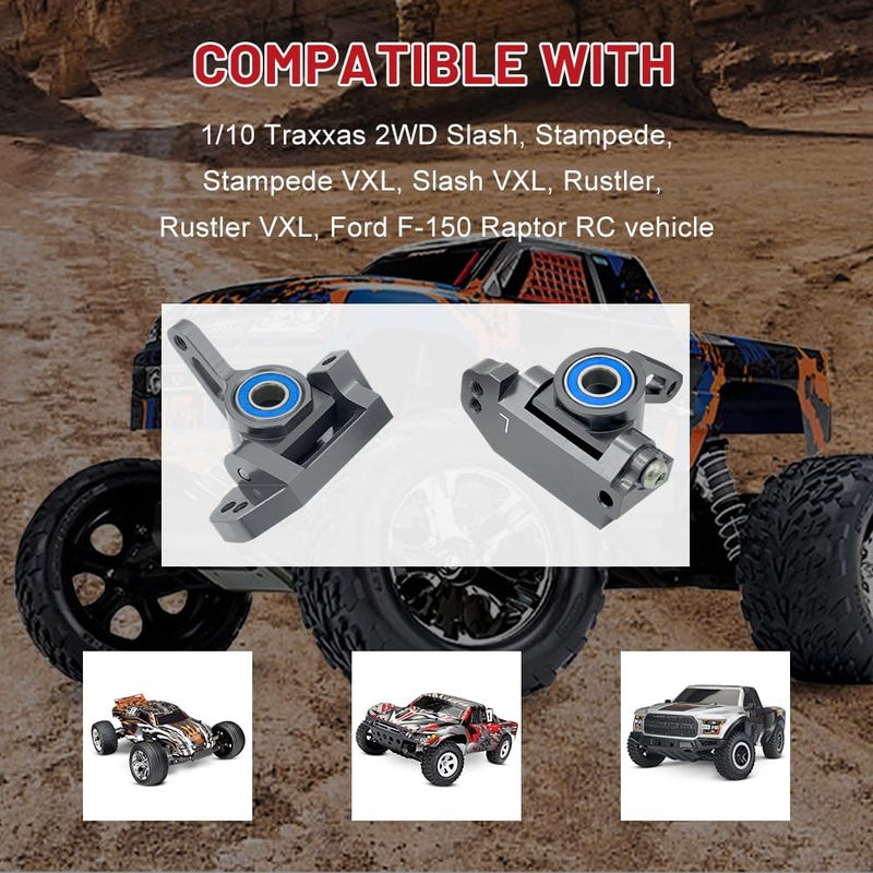 Ogunke Rc Aluminum Front Caster Block&Steering Blocks And Rear Stub Axle Carriers Kit With Ball Bearings Upgrade Parts For 1/10 Traxxas 2Wd Slash  Stampede  Rustler  Replace 3632 3736 3752 (Titanium) - Image 4
