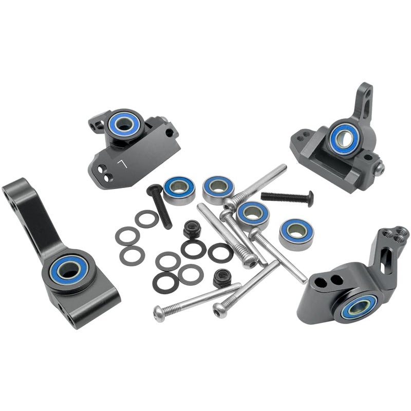 Ogunke Rc Aluminum Front Caster Block&Steering Blocks And Rear Stub Axle Carriers Kit With Ball Bearings Upgrade Parts For 1/10 Traxxas 2Wd Slash  Stampede  Rustler  Replace 3632 3736 3752 (Titanium) - Image 1