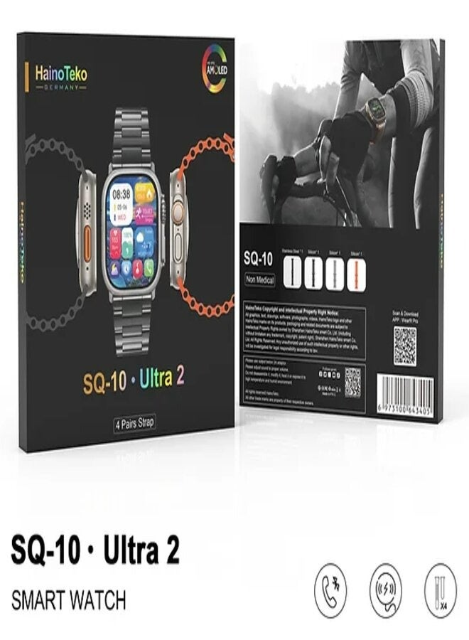 HainoTeko SQ10 Ultra 2 AMOLED Display Smart Watch With 4 Spair Strap and Wireless Charger for Gents and Boys - Image 1