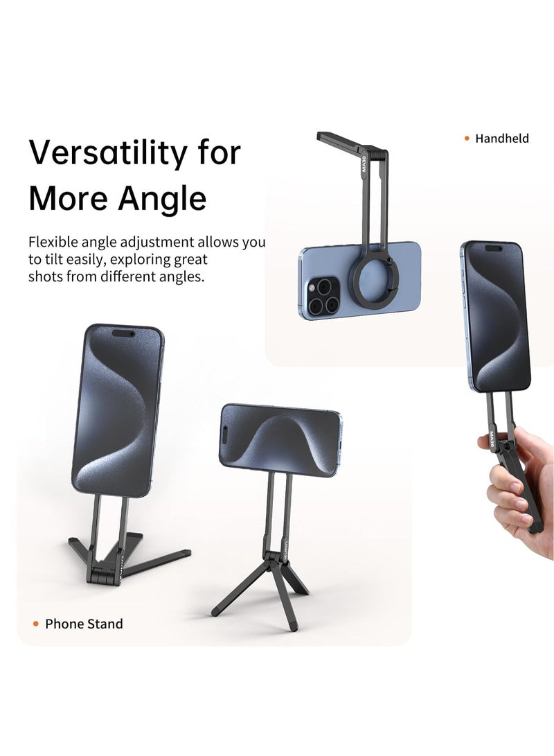 ULANZI MA30 Magnetic Phone Tripod Stand for iPhone - Aluminium Maglock Smartphone Mini Tripod Pocket Cell Phone Stand Strong Magnet Quick Mount Compatible with iPhone 17 16 15 14 13 12 Series, Black - Image 2