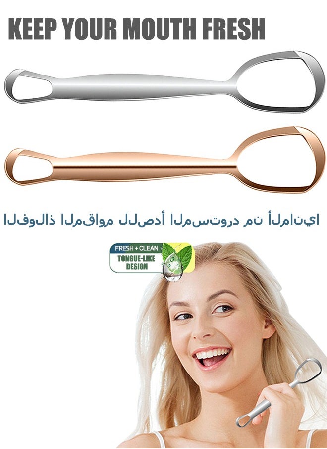Beyond 2 Pcs Double Heads Tongue Scraper Set, Couple Stainless Steel Tongue Scrapers Same, for Oral Cleaning Reduce Bad Breath (Silver+Rose gold)  - Image 1