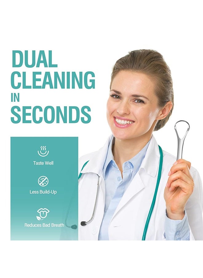 Beyond 2 Pcs Double Heads Tongue Scraper Set, Couple Stainless Steel Tongue Scrapers Same, for Oral Cleaning Reduce Bad Breath (Silver+Rose gold)  - Image 2