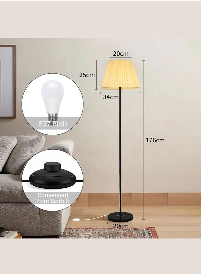 WEMART - Floor Lamp with Fabric Lampshade, Modern Tall Floor Lamps for Living Room, Floor Standing Lamps Home Decor, Floor Lighting for for Bedroom, Study Room, Office Black - Image 1