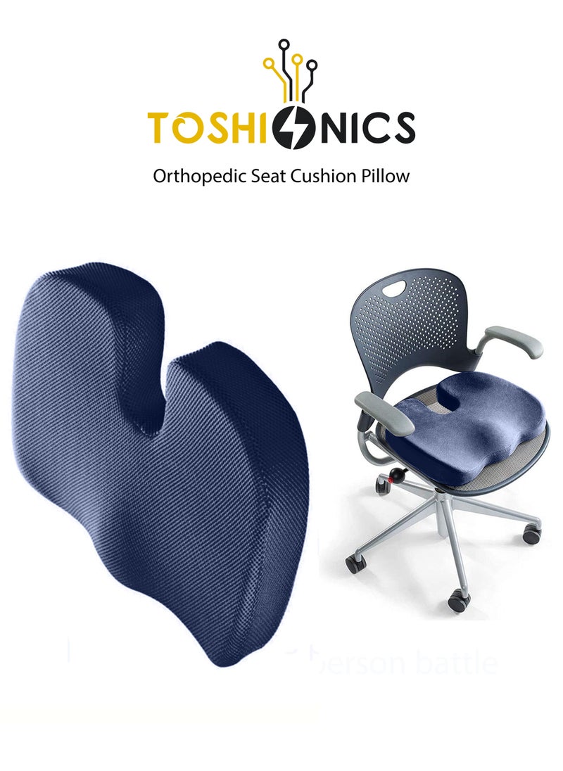 Toshionics Orthopedic U-Shaped Seat Cushion Comfortable Chair Pad Memory Foam Cushion with Cover Heat Responsive Chair Seat Pillow Support Bottom Tailbone for Office Home gaming Travelling and long Time Seating 45x35x8 cm Blue  - Image 1