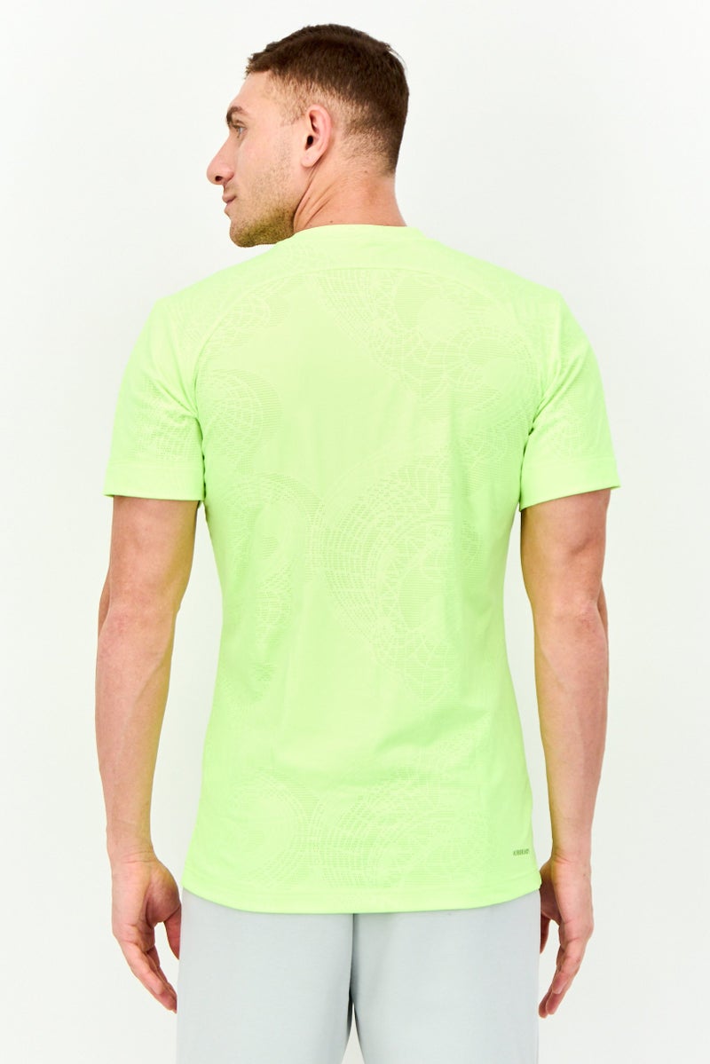 Adidas Men Sportswear Fit Short Sleeves Tennies T-Shirt, Neon Green  - Image 2