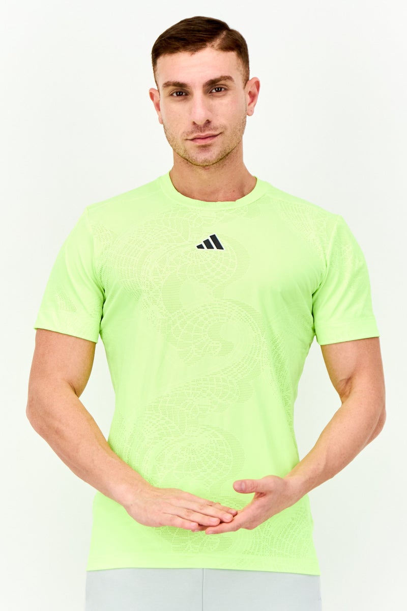 Adidas Men Sportswear Fit Short Sleeves Tennies T-Shirt, Neon Green  - Image 1