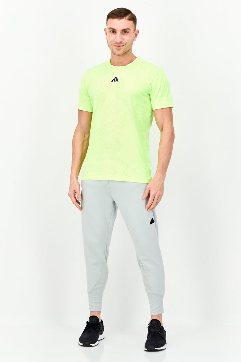 Adidas Men Sportswear Fit Short Sleeves Tennies T-Shirt, Neon Green  - Image 4