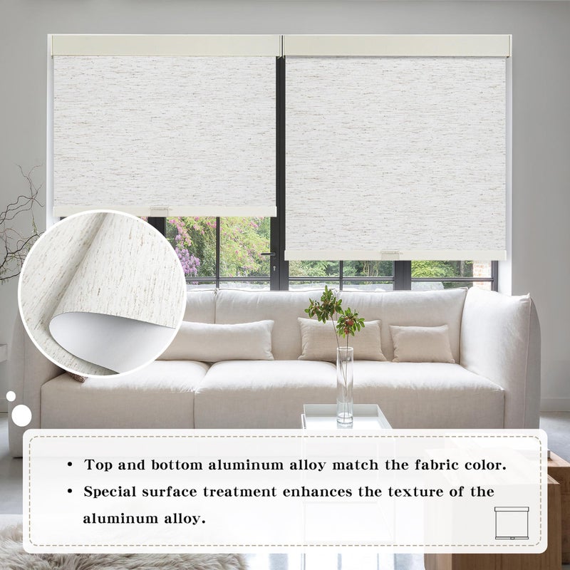 SUNOFF Cordless Blackout Roller Shades Blinds for Windows Free-Stop,Pull Down Room Darkening with Valance,Thermal Insulated Woven Fabric Window Door Blinds for Home,Office,Linen 34" W x 72" H - Image 2