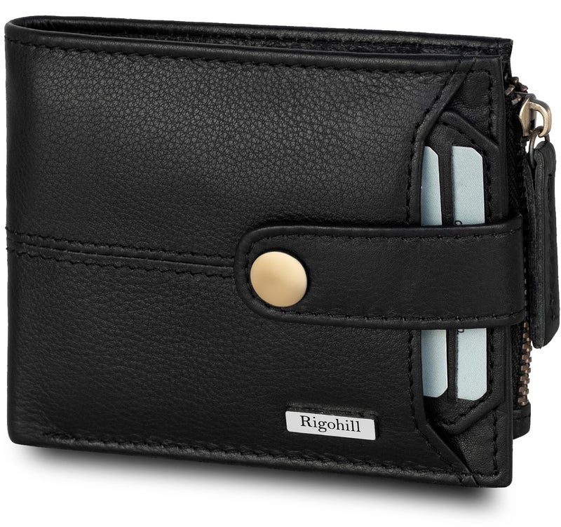 Rigohill Doger Black Mens Leather Wallet | Leather Wallet for Men | RFID Mens Wallet - Image 1