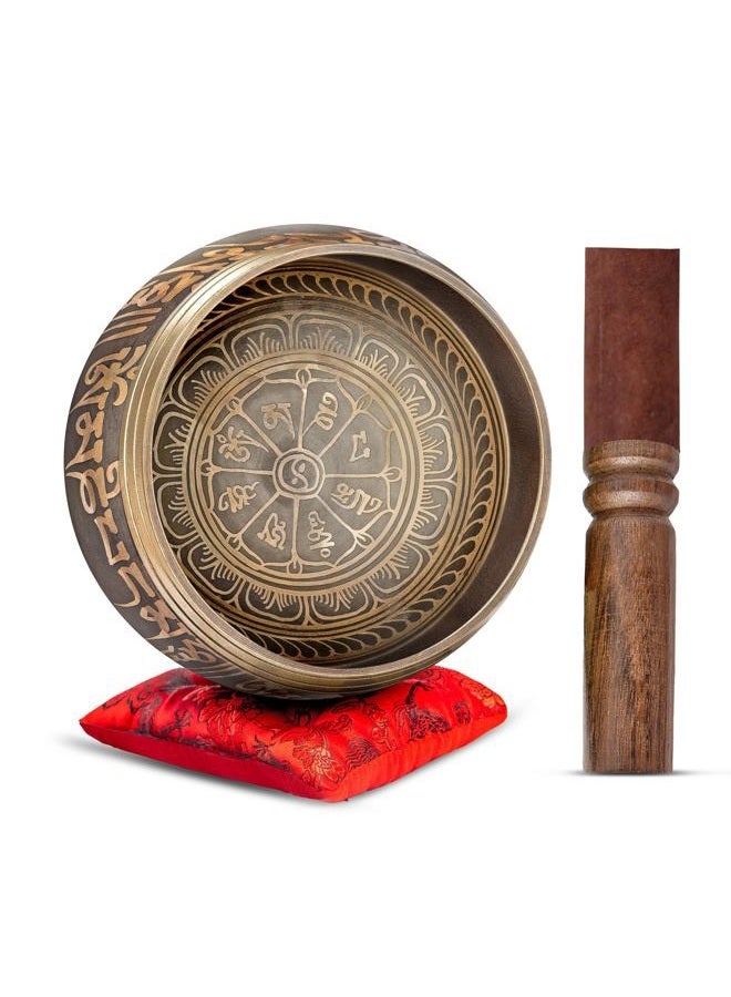 HIMALAYAN BAZAAR Tibetan Singing Bowl Set - 4" Easy To Play Authentic Handmade For Meditation Sound 7 Chakra Healing (Brown & Red) - Image 1