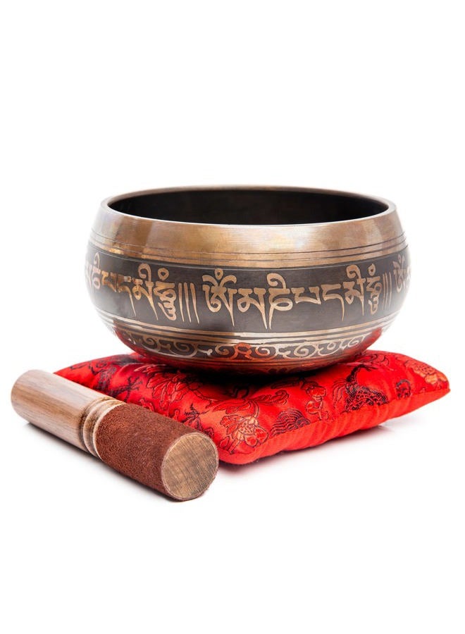 HIMALAYAN BAZAAR Tibetan Singing Bowl Set - 4" Easy To Play Authentic Handmade For Meditation Sound 7 Chakra Healing (Brown & Red) - Image 2