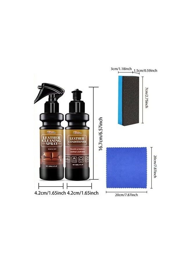 Homonth Leather Cleaning Care Set with Sponge Towel - 120ML Leather Cleaner and 120ML Leather Conditioner - Nourishing Care Shine Renovation Antifouling -Leather Furniture Cleaner for Leather Sofas Car Seats, All Leather Items - Furniture & Chair Restoration Kit - Image 4