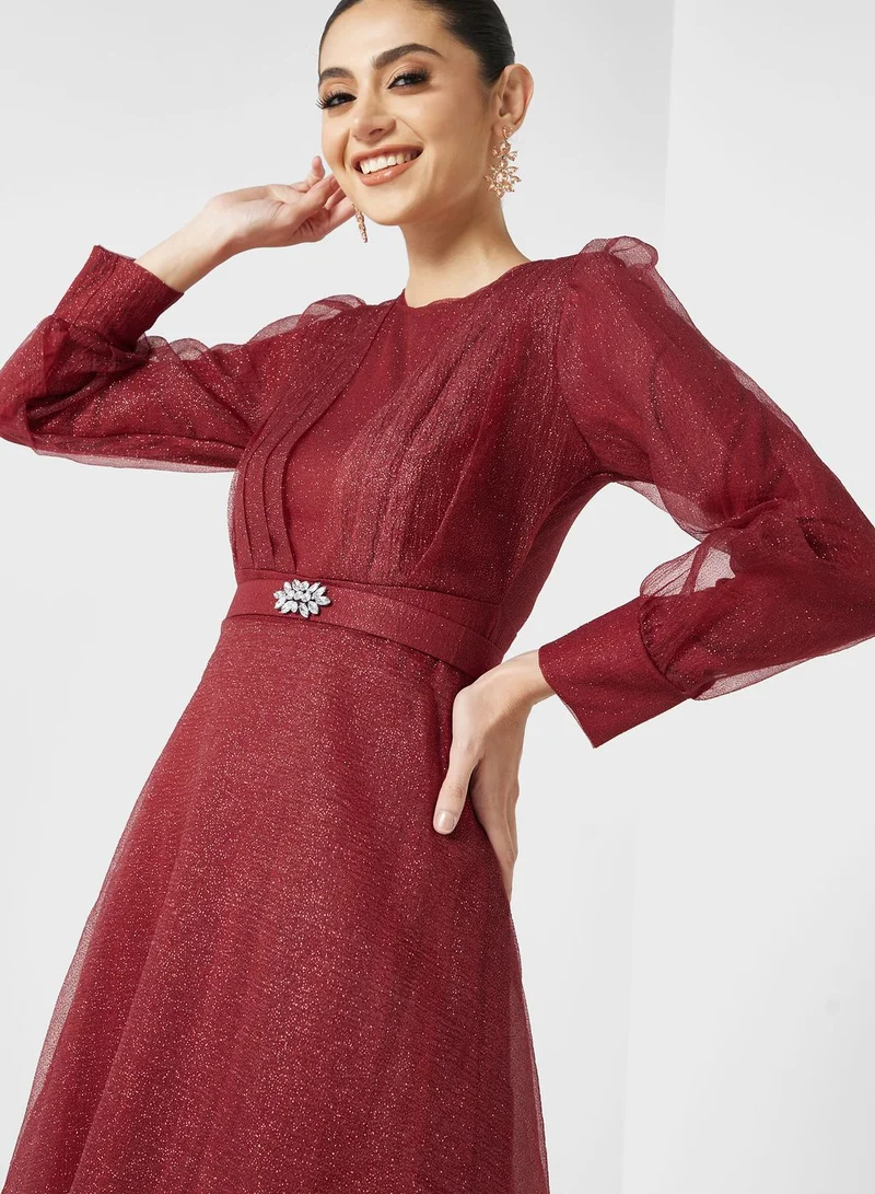 Khizana Puff Sleeve A-Line Dress