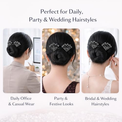 CAVERNSHOP Rhinestone Floral Hair Bun Maker Clip for Women | French Twist Hairstyle Shaper | Lazy Hair Curler Deft Bun Maker | Elegant Bun Clip for Daily, Party & Wedding Hairstyles | Hair Accessories for Women Girls - Image 3