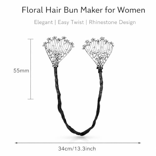 CAVERNSHOP Rhinestone Floral Hair Bun Maker Clip for Women | French Twist Hairstyle Shaper | Lazy Hair Curler Deft Bun Maker | Elegant Bun Clip for Daily, Party & Wedding Hairstyles | Hair Accessories for Women Girls - Image 2