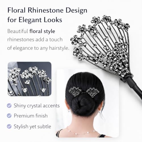 CAVERNSHOP Rhinestone Floral Hair Bun Maker Clip for Women | French Twist Hairstyle Shaper | Lazy Hair Curler Deft Bun Maker | Elegant Bun Clip for Daily, Party & Wedding Hairstyles | Hair Accessories for Women Girls - Image 4