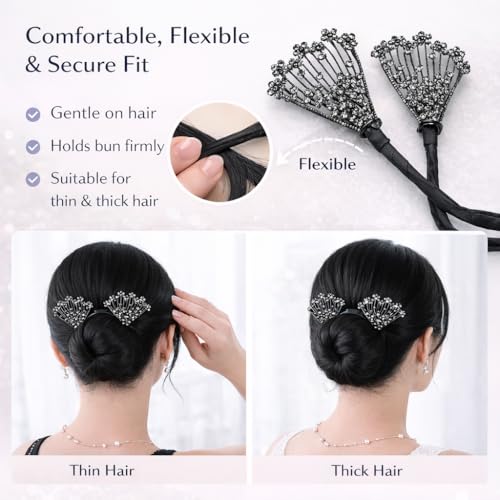 CAVERNSHOP Rhinestone Floral Hair Bun Maker Clip for Women | French Twist Hairstyle Shaper | Lazy Hair Curler Deft Bun Maker | Elegant Bun Clip for Daily, Party & Wedding Hairstyles | Hair Accessories for Women Girls - Image 5