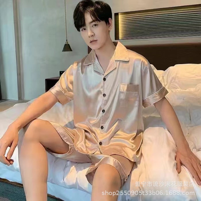 Packaging Plus Size Fat Code High-End Home Clothes Ice Silk Couple Pajamas Summer Short-Sleeved Thin Silk-Like Suit - Image 1