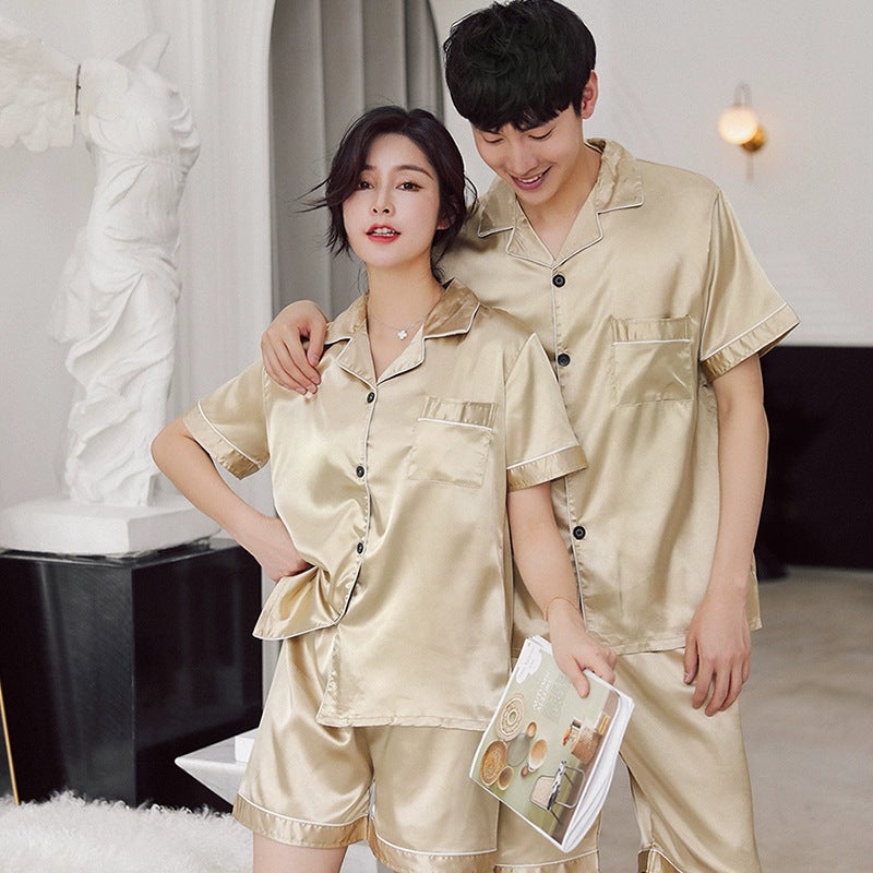 Packaging Plus Size Fat Code High-End Home Clothes Ice Silk Couple Pajamas Summer Short-Sleeved Thin Silk-Like Suit - Image 5