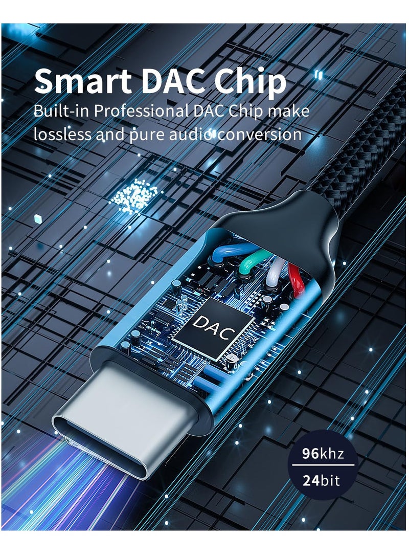 SYOSI USB C to 3.5mm Audio Headphone Jack Adapter USB Type-c Male to 3.5mm Digital Audio Adapter Cable HiFi DAC Braided Cable Cord for Samsung Galaxy S22 S21 iPhone 15 14 13 iPad MacBook Pixel 5 6 XL - Image 3