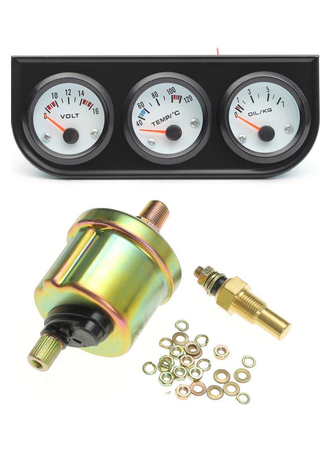 Loquat 3-In-1 Vehicle-Mounted Voltmeter Water Thermometer Oil Pressure Gauge With 3 Hole Bracket - Image 1