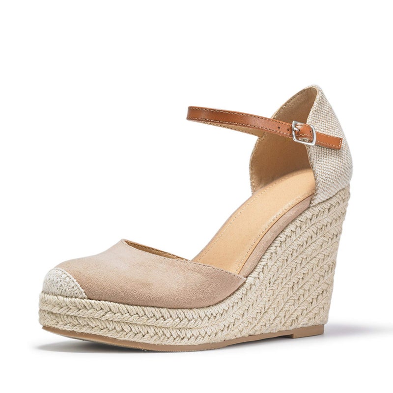 FISACE Womens Summer Espadrille Heel Platform Wedge Sandals Ankle Buckle Strap Closed Toe Shoes - Image 1