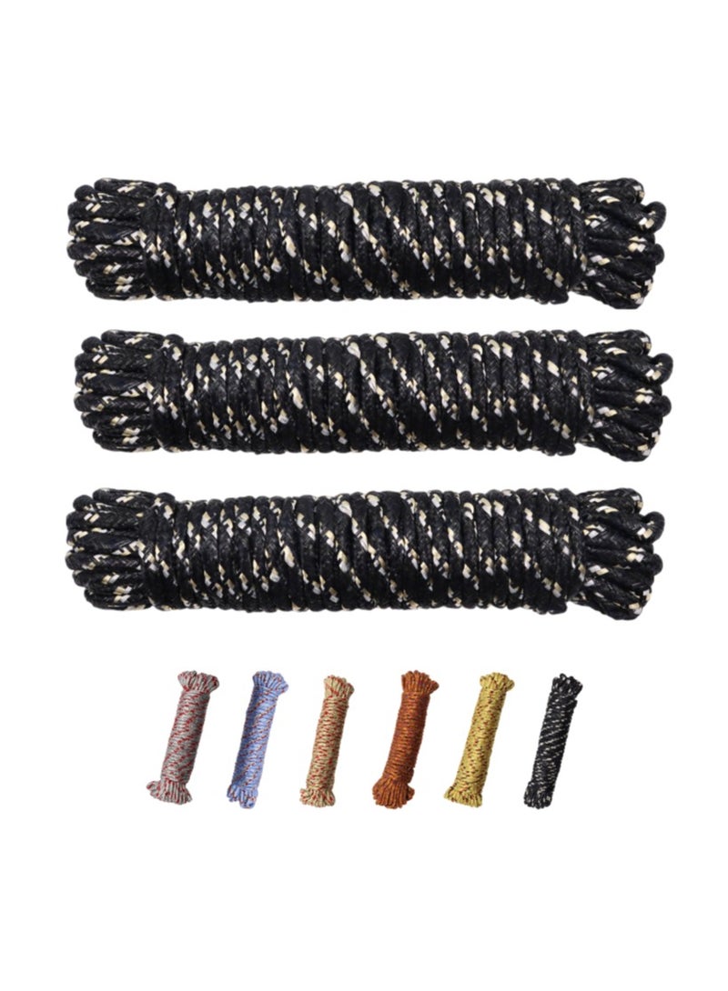 Pack of 3 | Black Polypropylene Cords | Durable Multi-Purpose Line for Gardening, Boating, Camping, Hauling, Construction, and Beyond | Adaptable, Weather-Resistant, and Built to Last | 10m Each