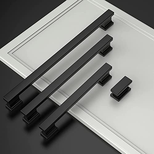 Amerdeco 6 Pack Matte Black Cabinet Knobs 1.46 Inch(37mm) Single Hole Cabinet Handles Rectangle Dresser Knobs Drawer Knobs and Pulls for Bathroom Cabinets - Image 2