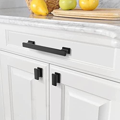 Amerdeco 6 Pack Matte Black Cabinet Knobs 1.46 Inch(37mm) Single Hole Cabinet Handles Rectangle Dresser Knobs Drawer Knobs and Pulls for Bathroom Cabinets - Image 4