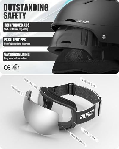 RIOROO Ski Helmet and Goggles Set, Men Women & Youth, Shockproof Snow Helmet Anti Fog OTG Snow Goggles for Skiing Snowboarding - Image 3