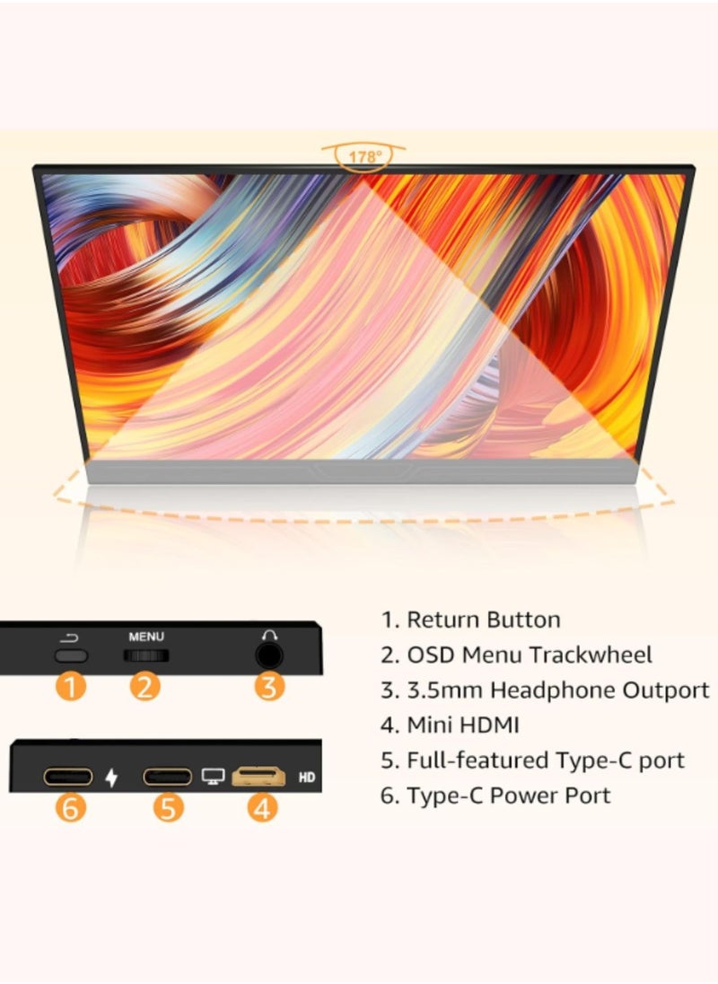 HILUKE - 15.6'' Portable Monitor, 1080P FHD Plug&Play Travel Laptop Monitor w/Smart Cover, USB-C HDR Portable Second Computer Display, Portable Game External Screen for PC Phone Mac Xbox PS4/5 Switch - Image 1