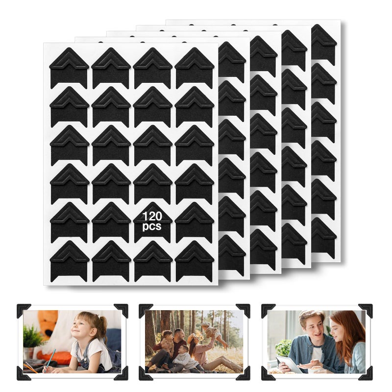 CHIALLCO Acid Free Photo Corners Self-Adhesive, 120 Pcs Premium Photo Corners for Scrapbooking, Black Photo Picture Mounting Corners for Photo Album, DIY Scrapbook Stickers, Memory Books, Diary - Image 1