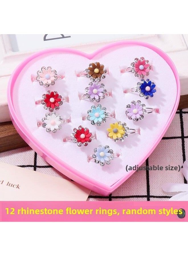 Children's Ring Girl's Diamond Gem Toy Girl's Baby Crystal Ring Princess Pearl Jewelry Jewelry Box-Color:12 Rhinestone Flower Rings  - Image 1