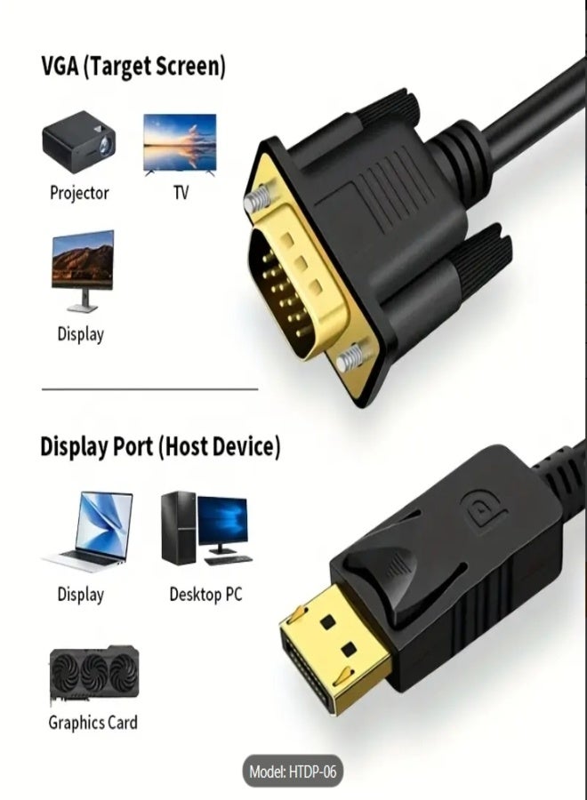 Display Port to VGA Cable, DP to VGA Cable Male to Male Gold Plated for Computer, Laptop, PC, Monitor, TV, Projector 1.8M - Image 4