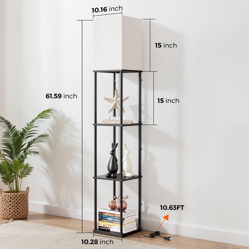 FOLKSMATE Floor Lamp with Shelves, 3-Tier Modern Square Bookshelf Floor Lamp, 3 Color Temperature Bulb Included, Black Floor Lamps for Living Room Bedroom Corner - Image 3