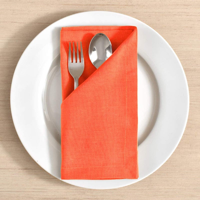 FINGERCRAFT Fingercraft Dinner Cloth Napkins in Cotton Linen Blend Fabric 12 Pack  Premium Quality  Mitered Corners for Every Day Use Napkins are Pre Shrunk and Good Absorbency Easter Special Color Orange  - Image 2
