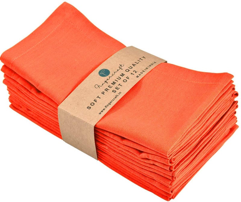 FINGERCRAFT Fingercraft Dinner Cloth Napkins in Cotton Linen Blend Fabric 12 Pack  Premium Quality  Mitered Corners for Every Day Use Napkins are Pre Shrunk and Good Absorbency Easter Special Color Orange  - Image 1