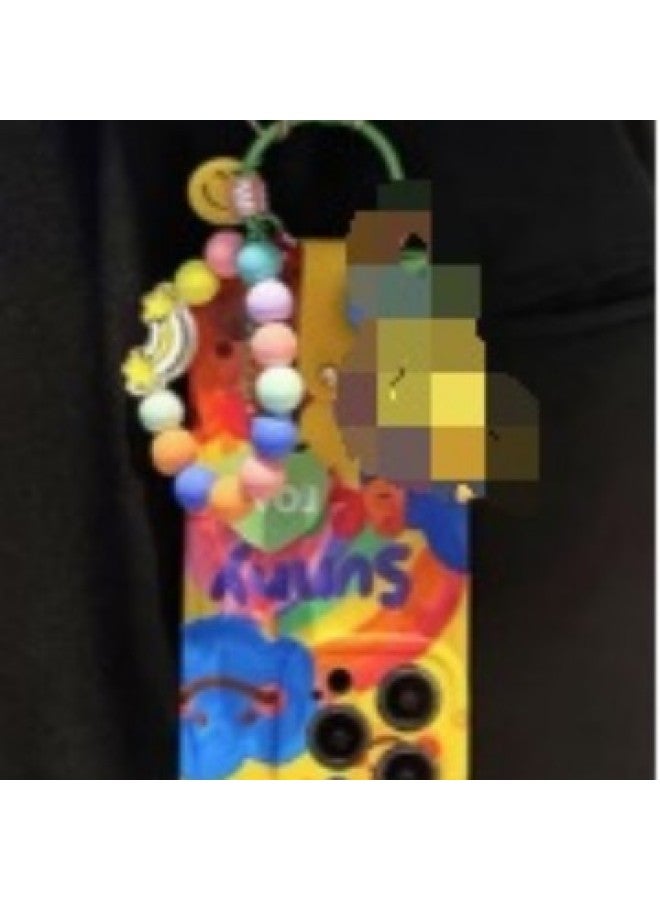 Graffiti Rainbow Flowers For Iphone16PROMAX Phone Case 14 For Iphone 15 Yellow Duck Pendant 13 Female 16-Colour:Blue Dog Pendant + Stars And Clouds Graffiti-qq-Applicable Model:For Iphone 12promax  - Image 5