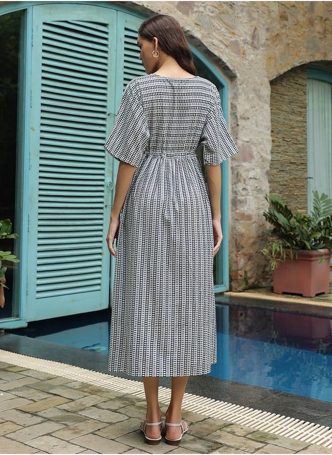 sanskrutihomes All-Over Print Batwing Sleeve Cotton Midi Dress by Styli  - Image 2