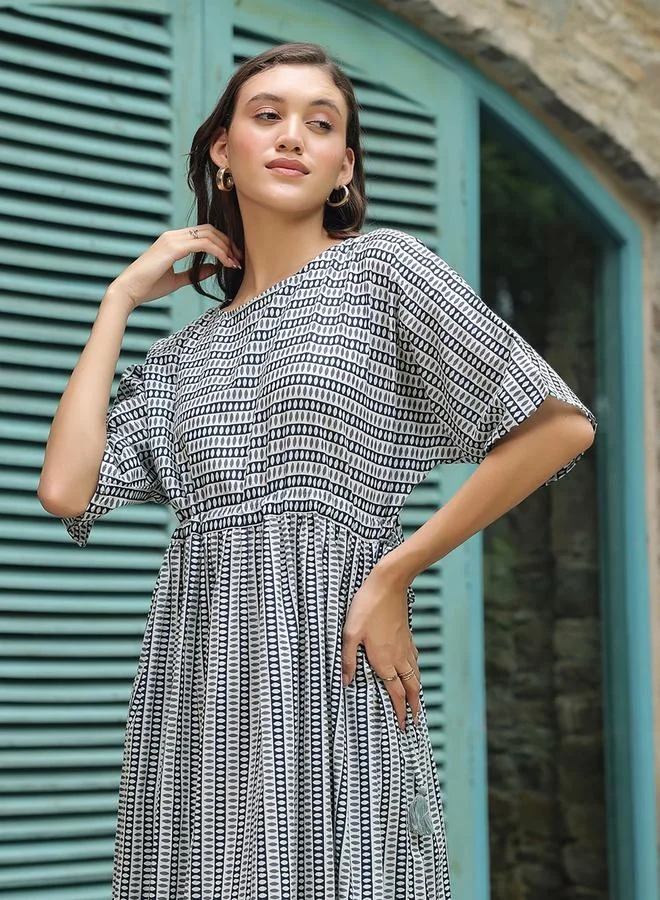 sanskrutihomes sanskrutihomes All-Over Print Batwing Sleeve Cotton Midi Dress