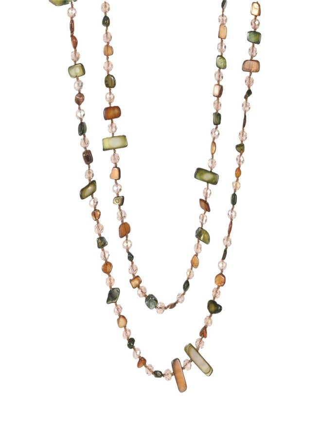 كي-اليوون قلادة طويلة ملونة غير منتظمة من الخرز من K-Elewon، بتصميم بوهيمي عتيق، بسلسلة مزدوجة الطبقات، مصنوعة من خرز الصدف، قلادة طويلة من الخرز الزجاجي، مجوهرات أزياء يدوية الصنع للنساء CH03-02 - Image 1