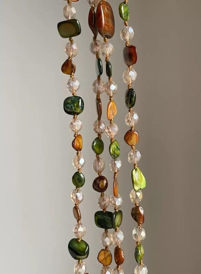 كي-اليوون قلادة طويلة ملونة غير منتظمة من الخرز من K-Elewon، بتصميم بوهيمي عتيق، بسلسلة مزدوجة الطبقات، مصنوعة من خرز الصدف، قلادة طويلة من الخرز الزجاجي، مجوهرات أزياء يدوية الصنع للنساء CH03-02 - Image 5