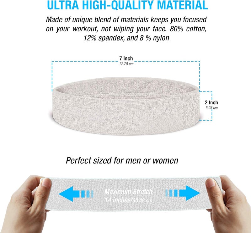 Suddora Workout Headband for Men and Women, Moisture-Wicking Athletic Sweatband, Lightweight Cotton Terry Cloth Bands for Basketball, Tennis, Football, Gym, Running, Cosplay & Costumes - Image 3