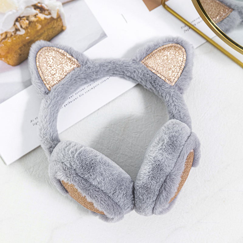 Kids Warm Earmuffs Cute Cartoon Cat Rabbit Fur 5# Gray 
