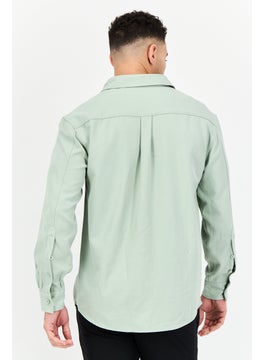 Selected Homme Men Drop Shoulder Fit Solid Long Sleeve Causal Shirt, Sage Green  - Image 3