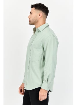 Selected Homme Men Drop Shoulder Fit Solid Long Sleeve Causal Shirt, Sage Green  - Image 4