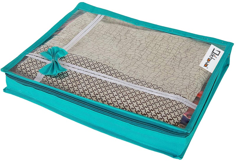 DIKHAWA 24 Piece Transparent View Non Woven Flower Design Attractive bow Saree Cover Storage Bags, Cloth Cover, 80gsm fabric (17X13X3 IN_GREEN) - Image 2