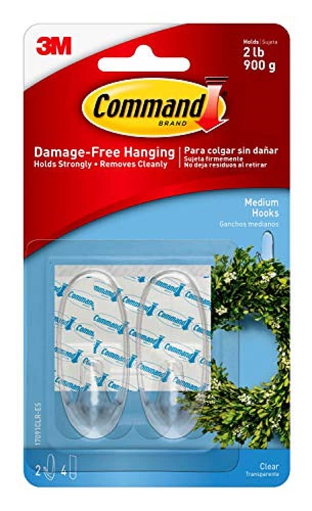 Command Medium Wall Hooks Damage Free Hanging with Adhesive Strips No Tools Wall Hooks for Hanging Decorations in Living Spaces 12 Clear Wall Hooks and 24 Command Strips