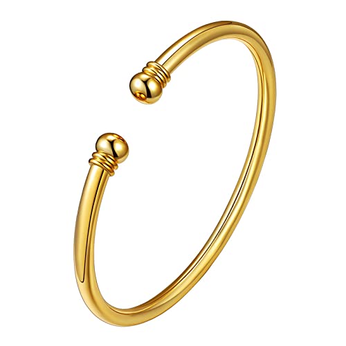 U7 Gold Plated Bangle Round End Torque Cuff Bracelet for Women - Image 1
