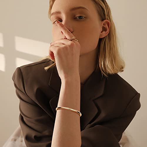 U7 Gold Plated Bangle Round End Torque Cuff Bracelet for Women - Image 3